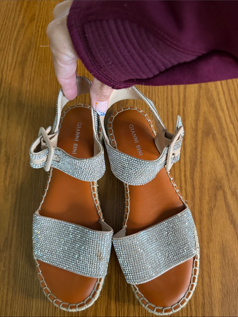 Gianni Bini Rhinestone Espadrille Platform Sandals Sparkly Size 8 / 8.5